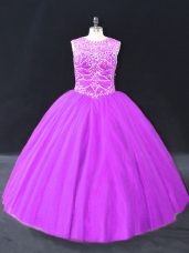 Beautiful Beading 15th Birthday Dress Purple Lace Up Sleeveless Floor Length