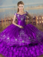 Floor Length Ball Gowns Sleeveless Purple Ball Gown Prom Dress Lace Up