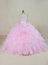 Vintage Pink Scoop Neckline Beading and Ruffles Sweet 16 Dress Sleeveless Backless
