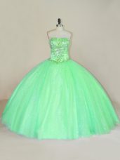 Green Vestidos de Quinceanera Sweet 16 and Quinceanera with Beading and Sequins Strapless Sleeveless Lace Up