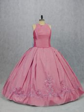 Eye-catching Pink Scoop Zipper Embroidery Quince Ball Gowns Sleeveless