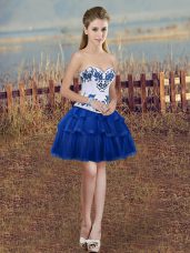 Simple Ball Gowns Club Wear Royal Blue Sweetheart Organza Sleeveless Mini Length Lace Up