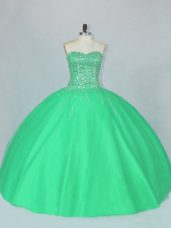 Charming Ball Gowns 15th Birthday Dress Green Sweetheart Tulle Sleeveless Floor Length Lace Up