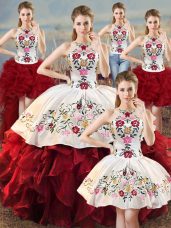 Attractive Sleeveless Lace Up Floor Length Embroidery and Ruffles Sweet 16 Dresses