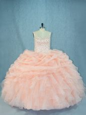 Hot Selling Peach Ball Gowns Beading 15 Quinceanera Dress Lace Up Organza Sleeveless