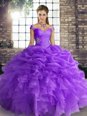 Wonderful Lavender Sleeveless Organza Lace Up Ball Gown Prom Dress for Military Ball and Sweet 16 and Quinceanera