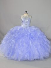Lavender Sleeveless Beading and Ruffles Floor Length Quince Ball Gowns