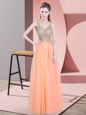 Orange Empire Beading Zipper Tulle Sleeveless Floor Length