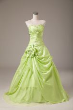 Yellow Green Sleeveless Organza Lace Up Quince Ball Gowns for Sweet 16 and Quinceanera