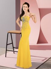 Gold Column/Sheath Beading Prom Evening Gown Zipper Chiffon Sleeveless Floor Length