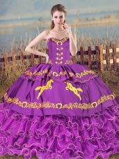 Fashionable Sweetheart Sleeveless Lace Up 15 Quinceanera Dress Purple Organza