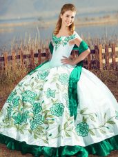 Luxurious Green Off The Shoulder Lace Up Embroidery and Ruffles Sweet 16 Dress Sleeveless