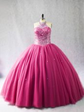 Luxurious Sleeveless Brush Train Beading Lace Up Sweet 16 Dress