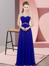 Ideal Chiffon Scoop Sleeveless Backless Beading Celebrity Dresses in Blue