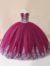 Traditional Burgundy Sweetheart Lace Up Embroidery 15th Birthday Dress Sleeveless