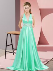 Sleeveless Brush Train Backless Beading Dress for Prom