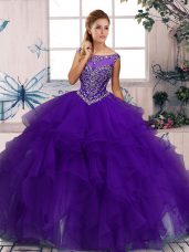Sumptuous Ball Gowns Sweet 16 Dresses Purple Scoop Organza Sleeveless Floor Length Zipper