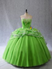 Exquisite Sweetheart Lace Up Appliques and Ruffles Vestidos de Quinceanera Brush Train Sleeveless
