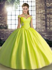Yellow Green Ball Gowns Off The Shoulder Sleeveless Tulle Floor Length Lace Up Beading Sweet 16 Quinceanera Dress