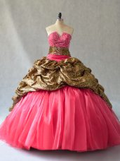 Exquisite Ball Gowns Ball Gown Prom Dress Coral Red V-neck Organza Sleeveless Floor Length Lace Up