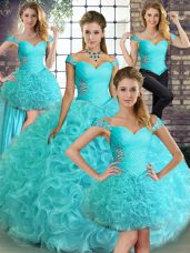 Best Aqua Blue Sleeveless Beading Floor Length 15th Birthday Dress