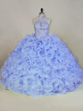 Lavender Ball Gowns Beading Quinceanera Gowns Lace Up Fabric With Rolling Flowers Sleeveless