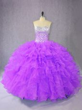 Discount Purple Lace Up Sweetheart Beading and Ruffles Quinceanera Dresses Organza Sleeveless