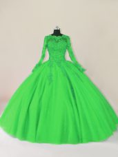 High Class Floor Length Ball Gowns Long Sleeves Green 15th Birthday Dress Zipper