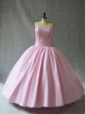 Pink Sweetheart Neckline Beading Sweet 16 Quinceanera Dress Sleeveless Lace Up