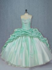 Traditional Sweetheart Sleeveless Brush Train Lace Up 15 Quinceanera Dress Apple Green Organza and Taffeta