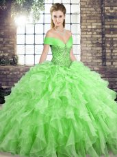 Sleeveless Organza Brush Train Lace Up 15th Birthday Dress for Military Ball and Sweet 16 and Quinceanera