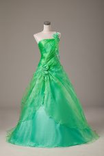 Spectacular Green Lace Up Quinceanera Dresses Hand Made Flower Sleeveless Floor Length