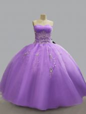 Lavender Ball Gowns Sweetheart Sleeveless Organza Floor Length Lace Up Beading Quinceanera Dress