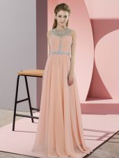Enchanting Floor Length Empire Sleeveless Peach Evening Dress Zipper