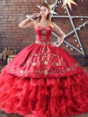 Red Organza Sweet 16 Dresses Embroidery and Ruffled Layers