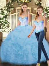 Blue Sleeveless Beading and Ruffles Floor Length Vestidos de Quinceanera