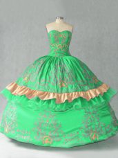 Ball Gowns 15th Birthday Dress Green Sweetheart Organza Sleeveless Floor Length Lace Up