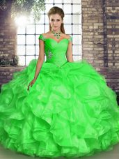 Beading and Ruffles Sweet 16 Quinceanera Dress Lace Up Sleeveless Floor Length
