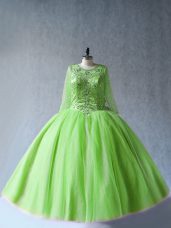 Green Long Sleeves Beading Floor Length 15 Quinceanera Dress