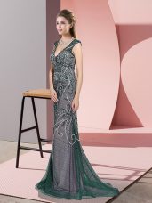 Peacock Green Sleeveless Beading Zipper Celeb Inspired Gowns