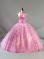 Gorgeous Tulle Sleeveless Floor Length Sweet 16 Dress and Beading