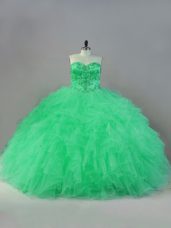 Hot Selling Beading Quinceanera Gowns Apple Green Lace Up Sleeveless Floor Length