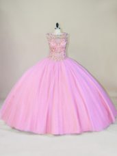 Pink Quinceanera Dress Scoop Sleeveless Lace Up