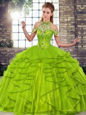 Sleeveless Beading and Ruffles Lace Up 15th Birthday Dress