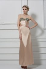 Champagne Column/Sheath Sweetheart Sleeveless Satin Floor Length Lace Up Lace and Appliques Prom Evening Gown