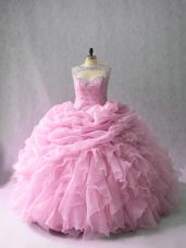 Ball Gowns Sleeveless Pink Quince Ball Gowns Brush Train Lace Up