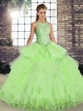 Ball Gowns Ball Gown Prom Dress Yellow Green Scoop Tulle Sleeveless Floor Length Lace Up
