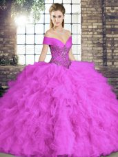 Fabulous Sleeveless Lace Up Floor Length Beading and Ruffles Ball Gown Prom Dress