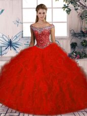 Trendy Sleeveless Brush Train Beading and Ruffles Lace Up Sweet 16 Quinceanera Dress