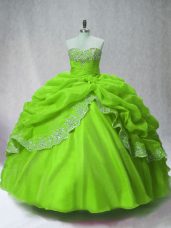 Colorful Ball Gowns Quinceanera Gowns Green Sweetheart Organza Long Sleeves Floor Length Lace Up